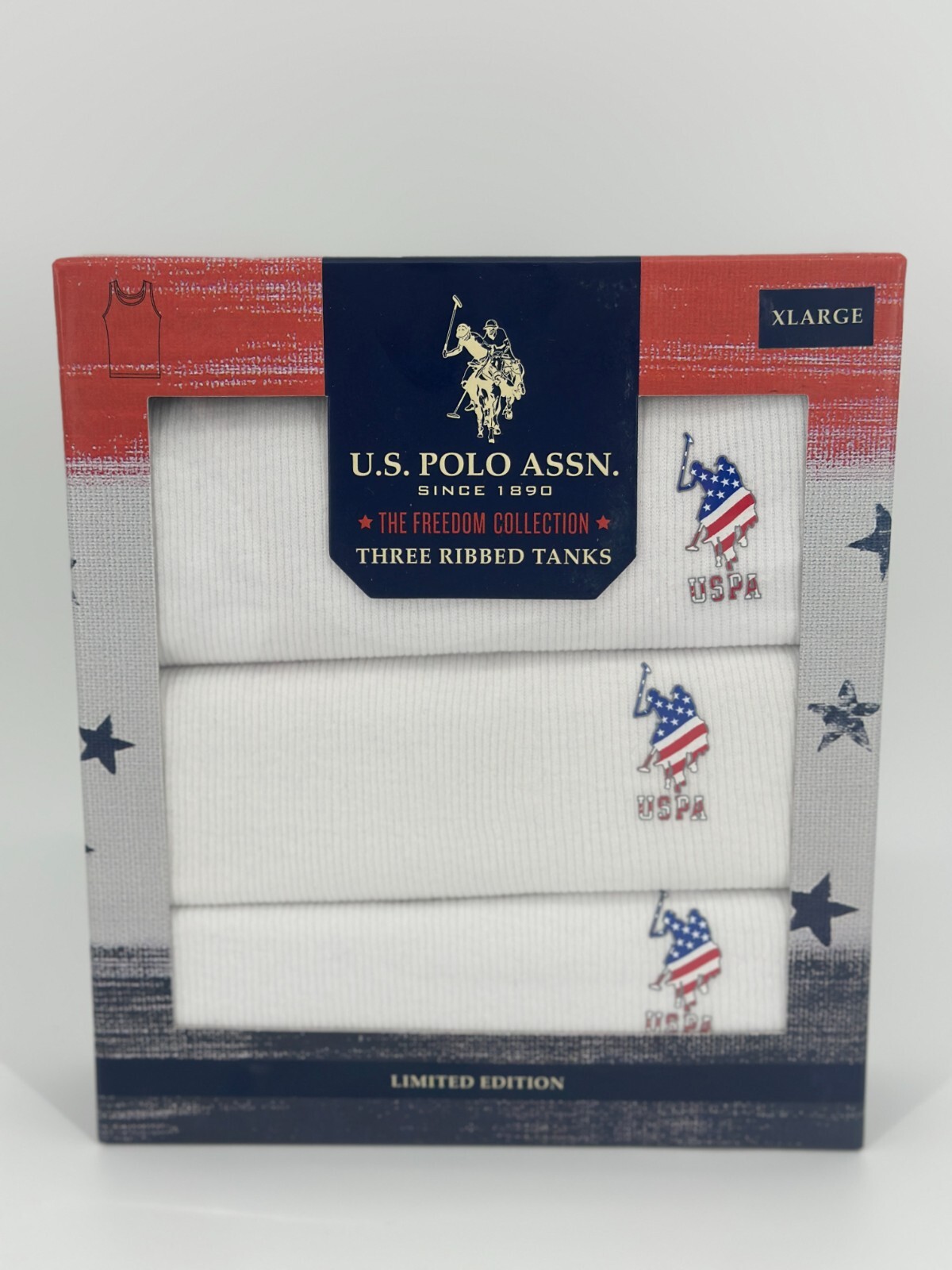 U.S. Polo Assn. 3 PACK Men’s Ribbed Tank Top White 100% Cotton Size XL 46-48