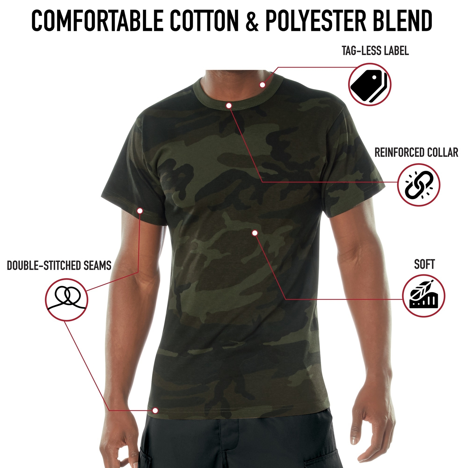 Men's Midnight Woodland Camo T-Shirt - Stealth Ops Camouflage Short Sleeve Tee gallery