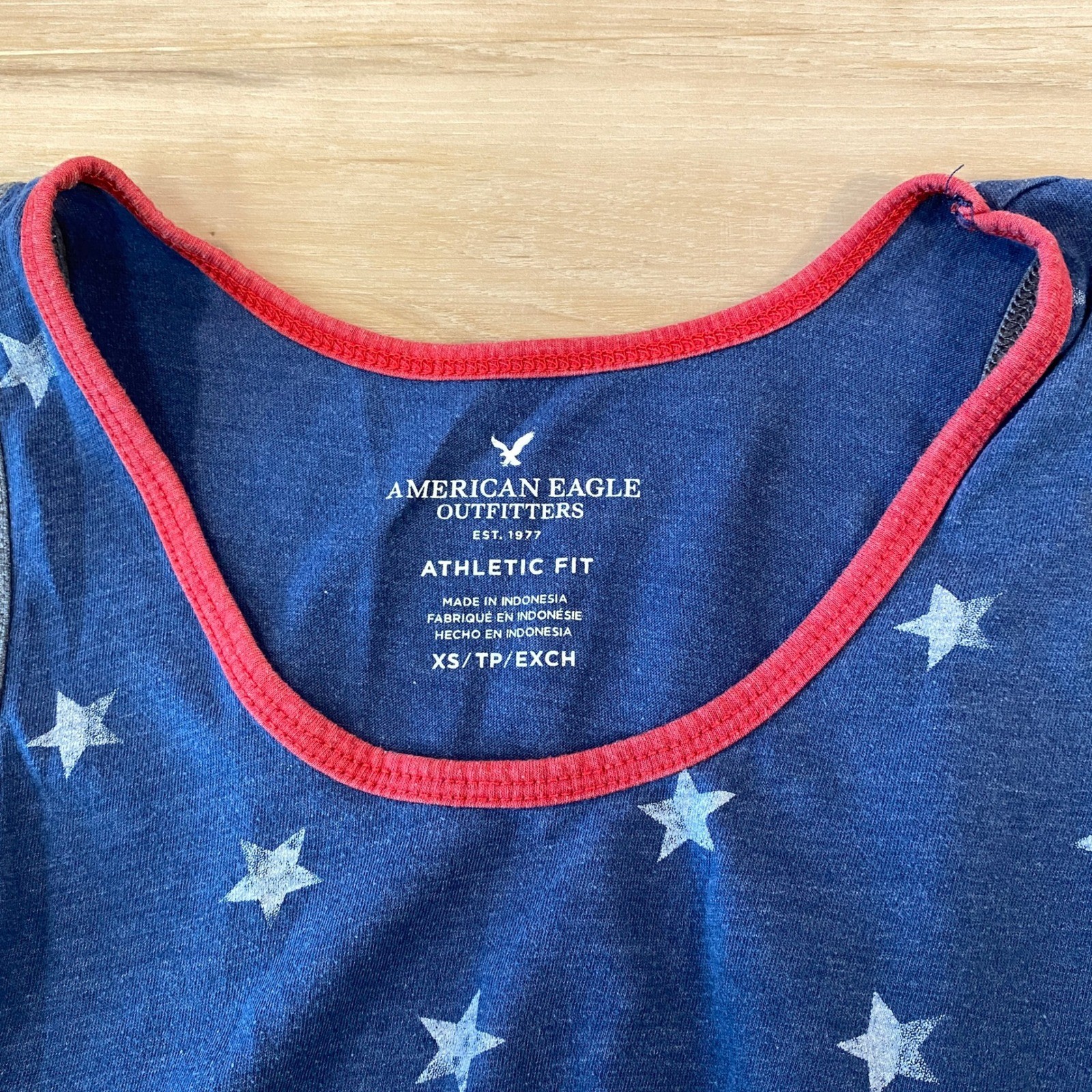 American Eagle Mens XS Blue Star Print Tank Top Patriotic Ringer Athletic Fit gallery