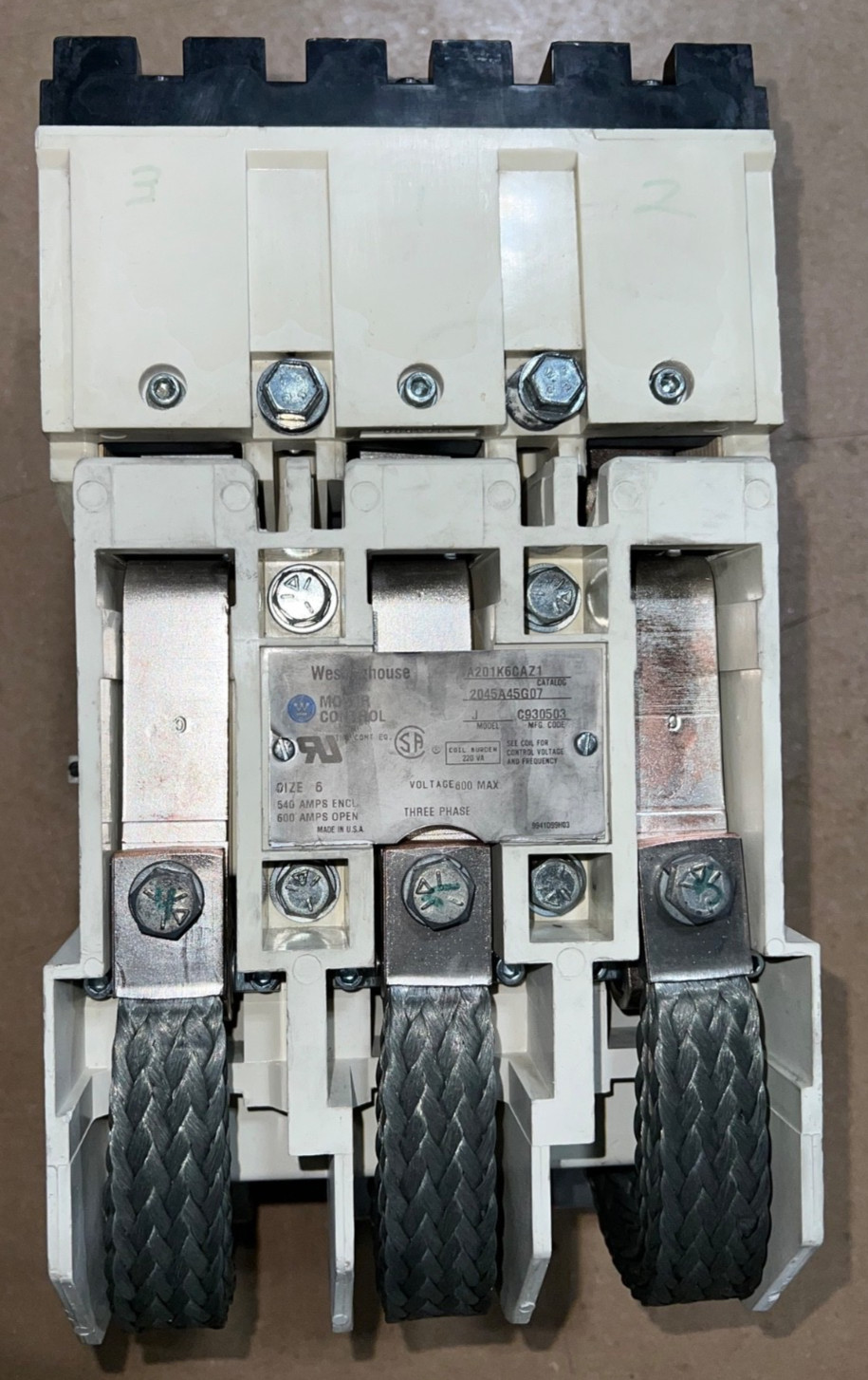 A201K6CAZ1 WESTINGHOUSE CUTLER SIZE 6 CONTACTOR 120 V COIL MODEL J RECONDITIONED