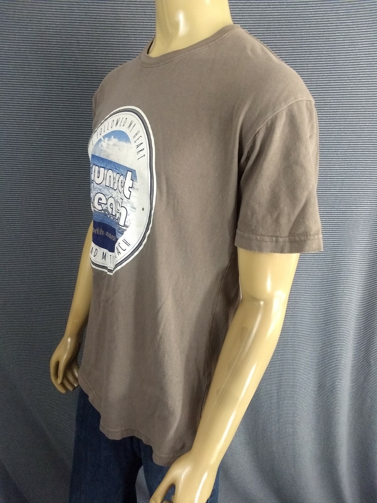SUNSET BEACH North Carolina T Shirt Light Brown Adult L 100% Cotton DMR Sport SS gallery