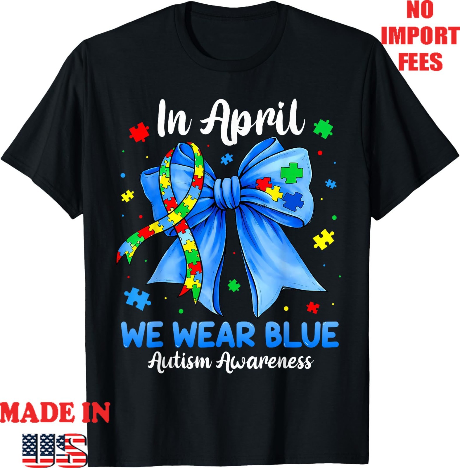 in April We Wear Blue Women Teacher Mom Autism Aware Unisex T-Shirt ,Gildan 5000 gallery