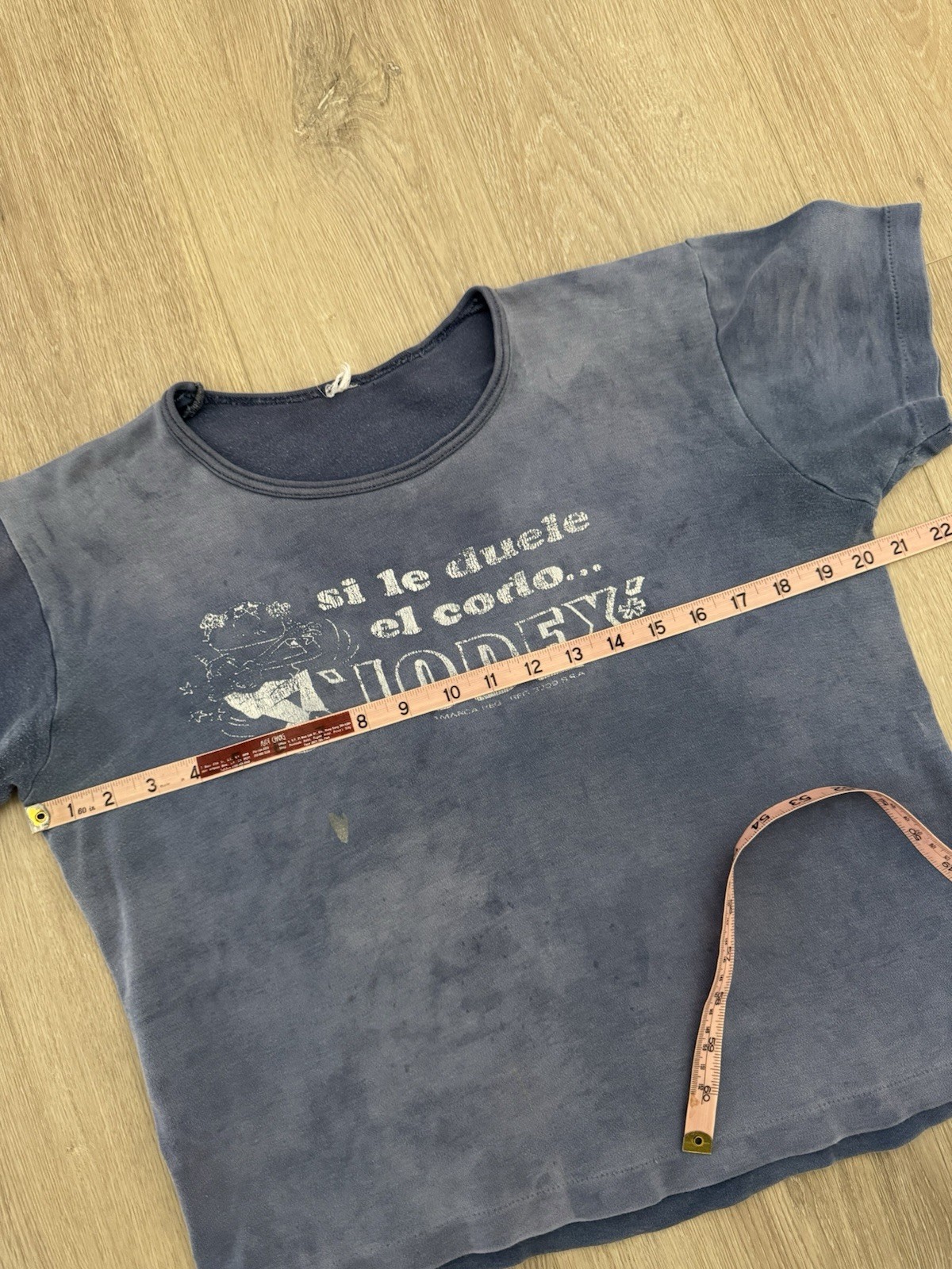 vintage 40s Sunfaded Blue Iodex Graphic Baby Cropped Tee S-M 50s Shirt gallery