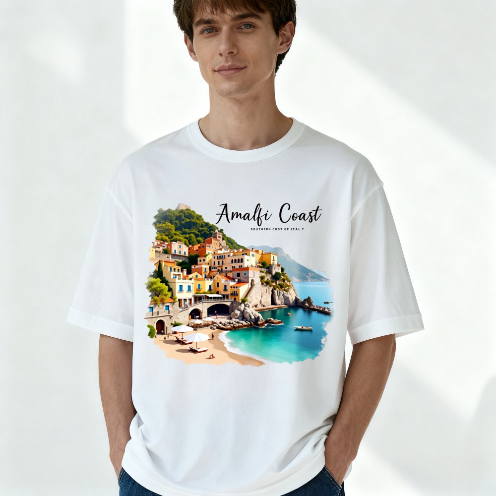Vintage Amalfi Coast Italy Print Casual T-Shirt Unisex Travel Vacation Tee gallery