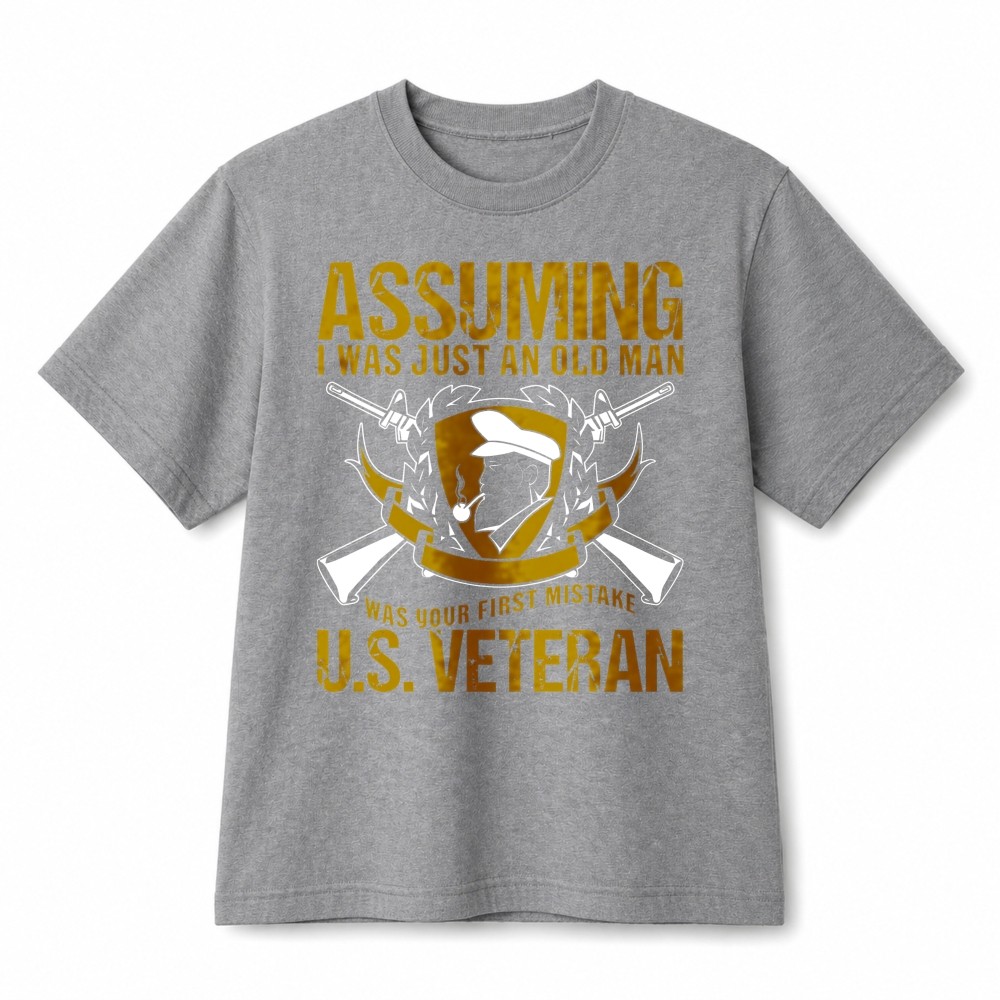 Assuming I Was Just An Old Man US Veteran Patriotic Retro Graphic Cotton T‑Shirt gallery