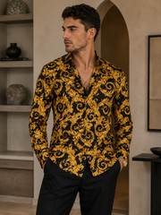 NWT Versace Informal Shirt Twill Poly Baroque Black & Gold 60IT 5XL Retail $1750