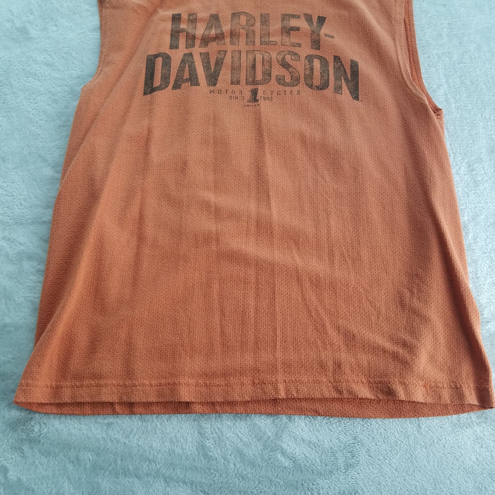 Mens Harley Sleeveless Graphic T Shirt Orange Stone Mountain - See Measurements gallery