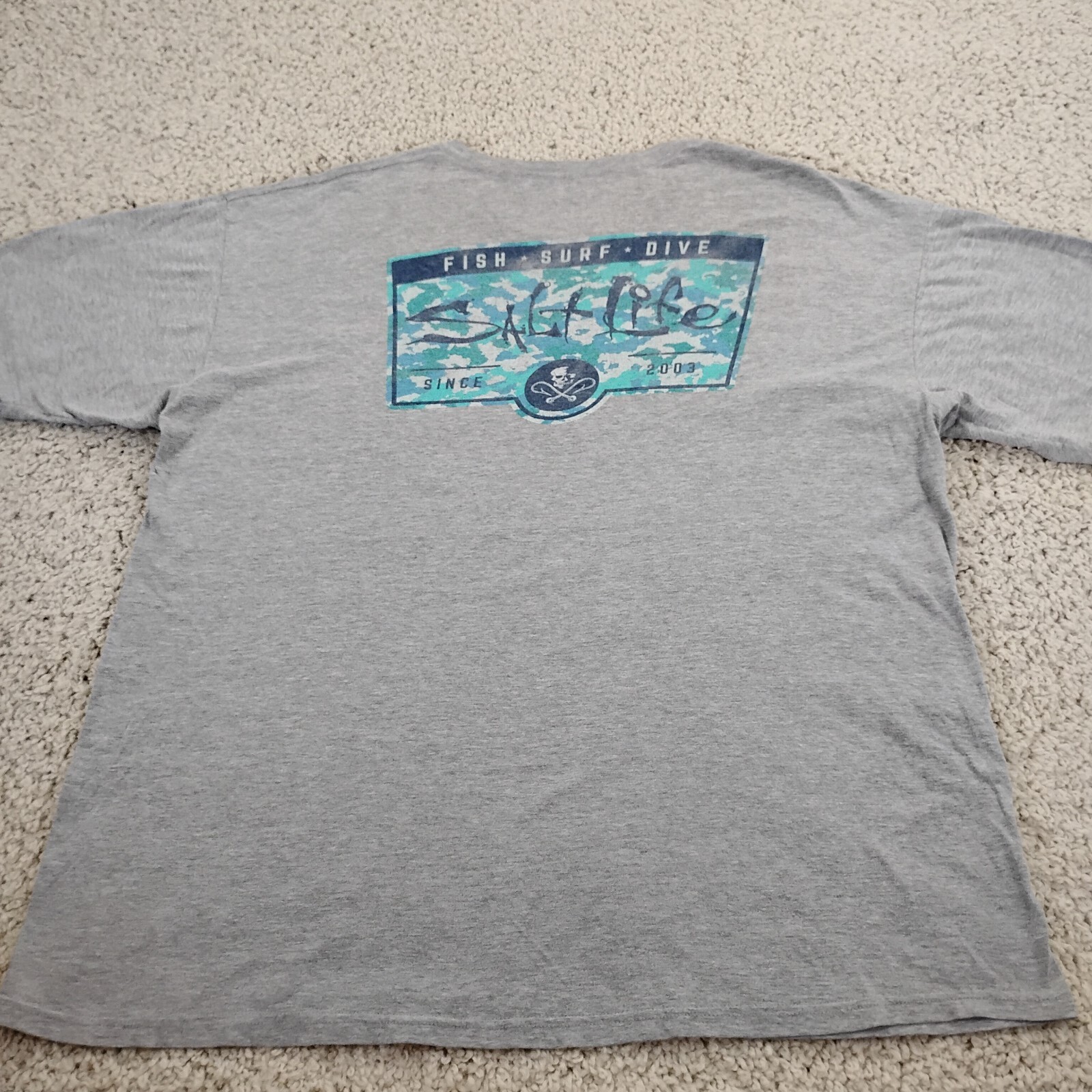 Salt Life Shirt Mens XLG Gray Fish Surf Dive Crew Fishing Beach Outdoor Travel A