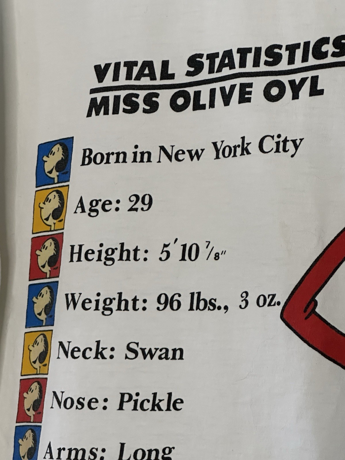 Vintage Olive Oyl T-Shirt Mens Large White Vital Statistic Hip Hop Cartoon Retro gallery