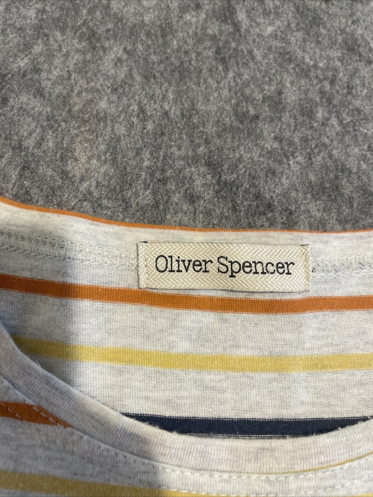 Oliver Spencer T Shirt Men’s Small Grey Multicoloured Stripes Pocket Tee gallery
