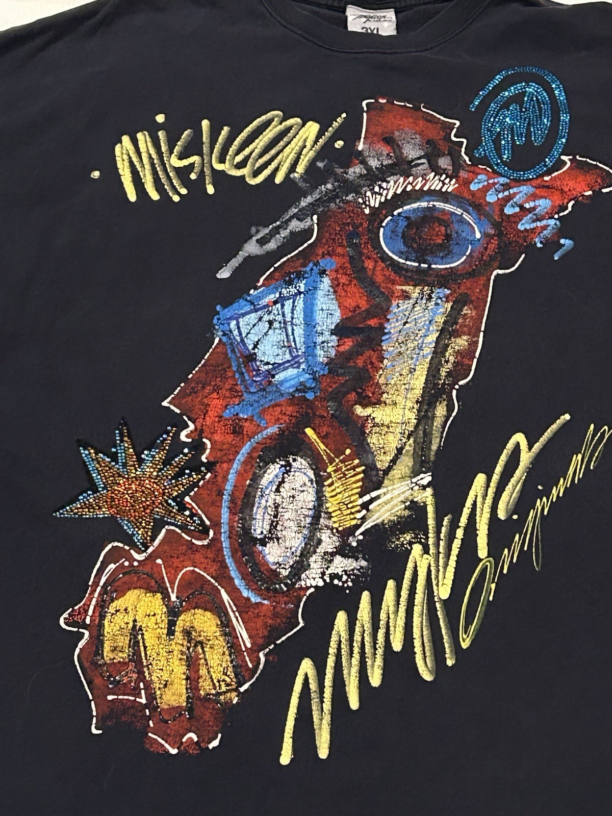 Vintage Y2K Miskeen Originals Men's 3XL Black Hand Painted Shirt Skate Hip Hop gallery