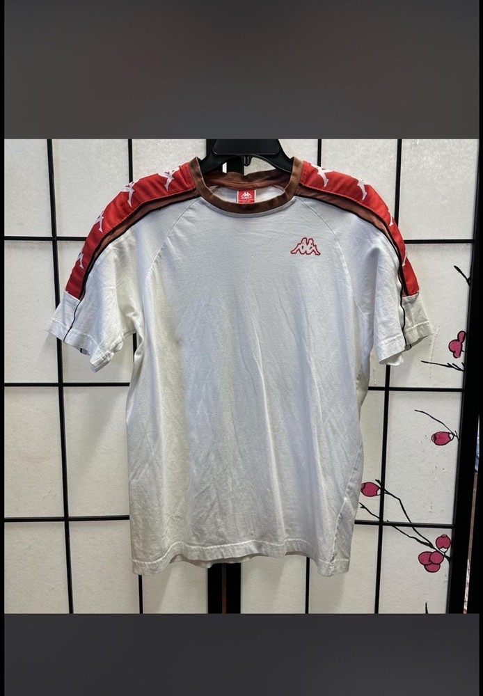 Kappa White Red Cotton Men’s Short Sleeve T-Shirt Logo Contrasting Trim