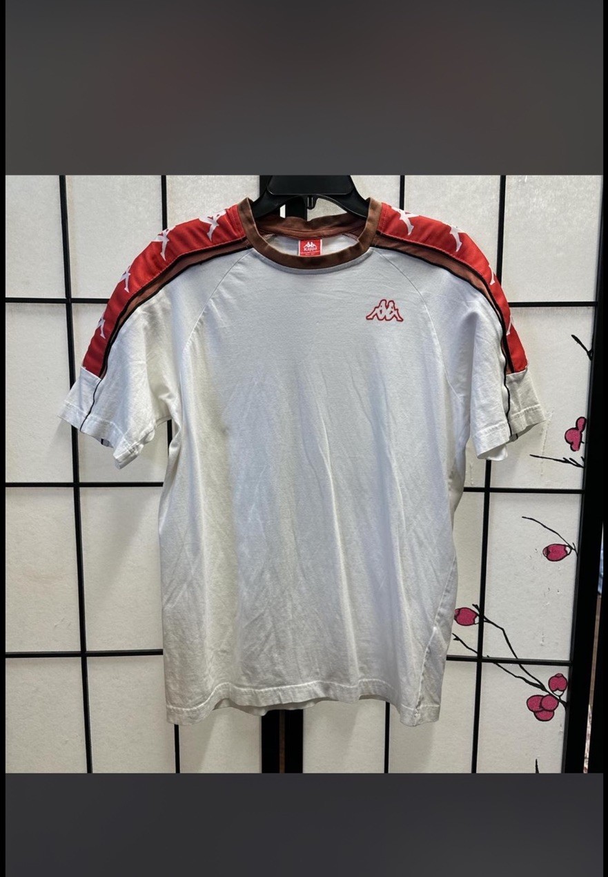 Kappa White Red Cotton Men’s Short Sleeve T-Shirt Logo Contrasting Trim