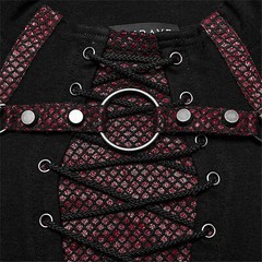 PUNK RAVE Black And Red Gothic Punk Mesh Splicing Long Sleeve Men T-Shirt Top