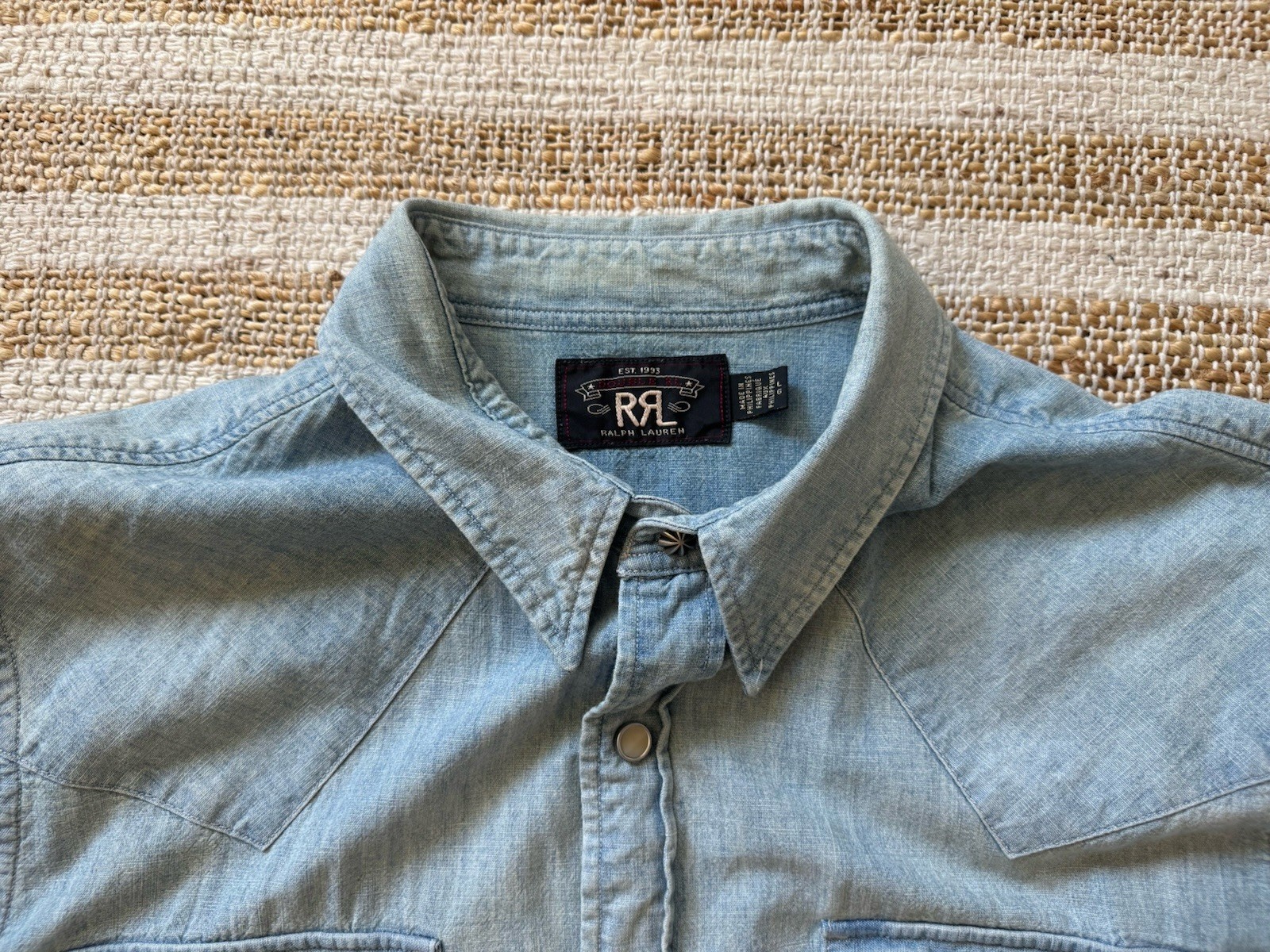 Double RL RRL Polo Ralph Lauren Western Chambray Snap Shirt Large gallery