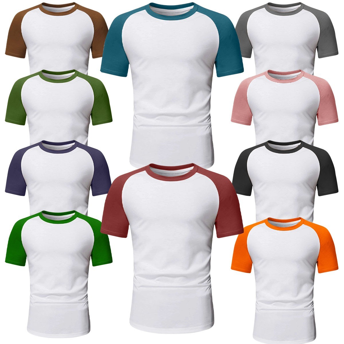 Mens Short Sleeve T Shirt Raglan FOLT Contrast Baseball 100% Cotton New Tee Tops gallery