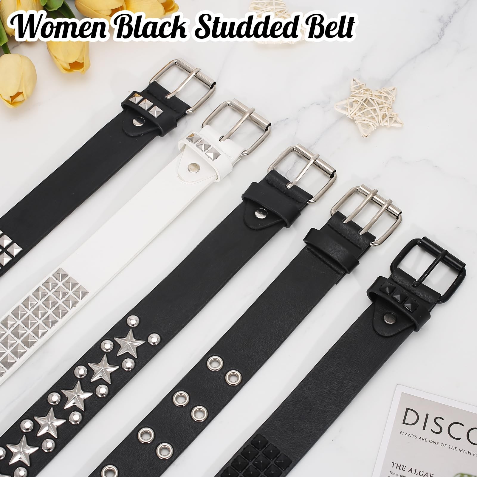 3 Pcs Studded Belt Y2K Metal Goth Punk Rock Rivet Belt with Bright Pyramid St... gallery