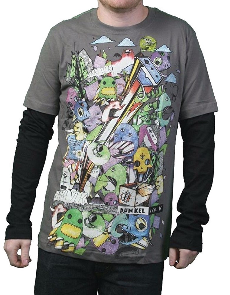 Dunkelvolk Mens Gray Jaley Gargoyle Peruvian Contemporary Art LongSleeve T-Shirt