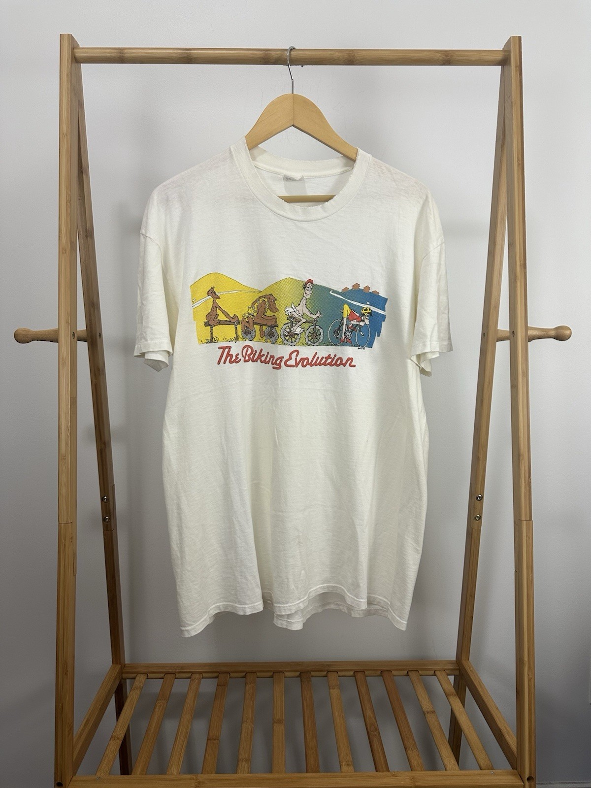 VTG 80s The Biking Revolution Cycling Art Distressed Worn Stedman T-Shirt XL