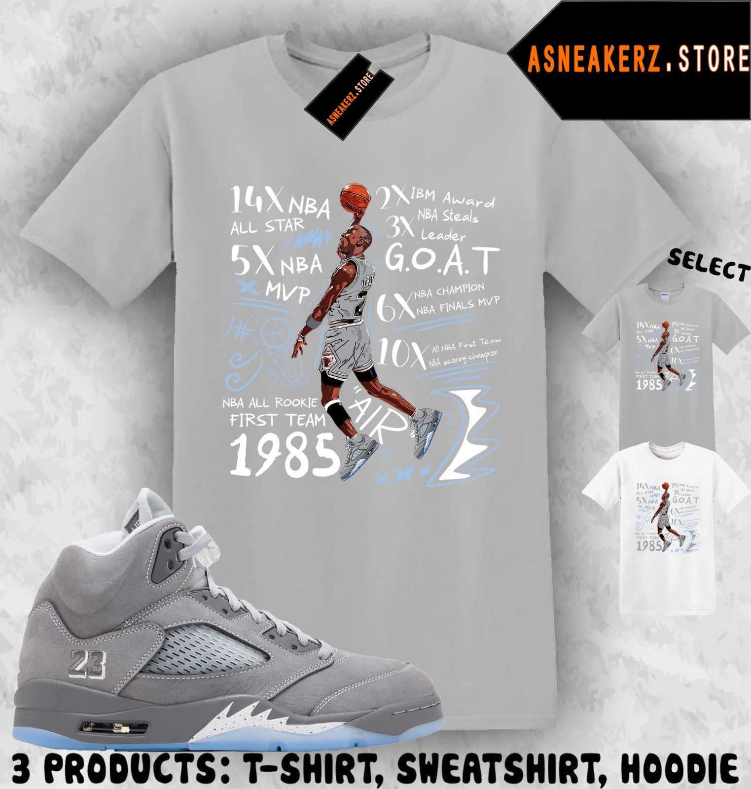 Shirt To Match AJ 5 Wolf Grey 2026 Sneaker Matching Tee MJ 23 Accolades T-Shirt gallery
