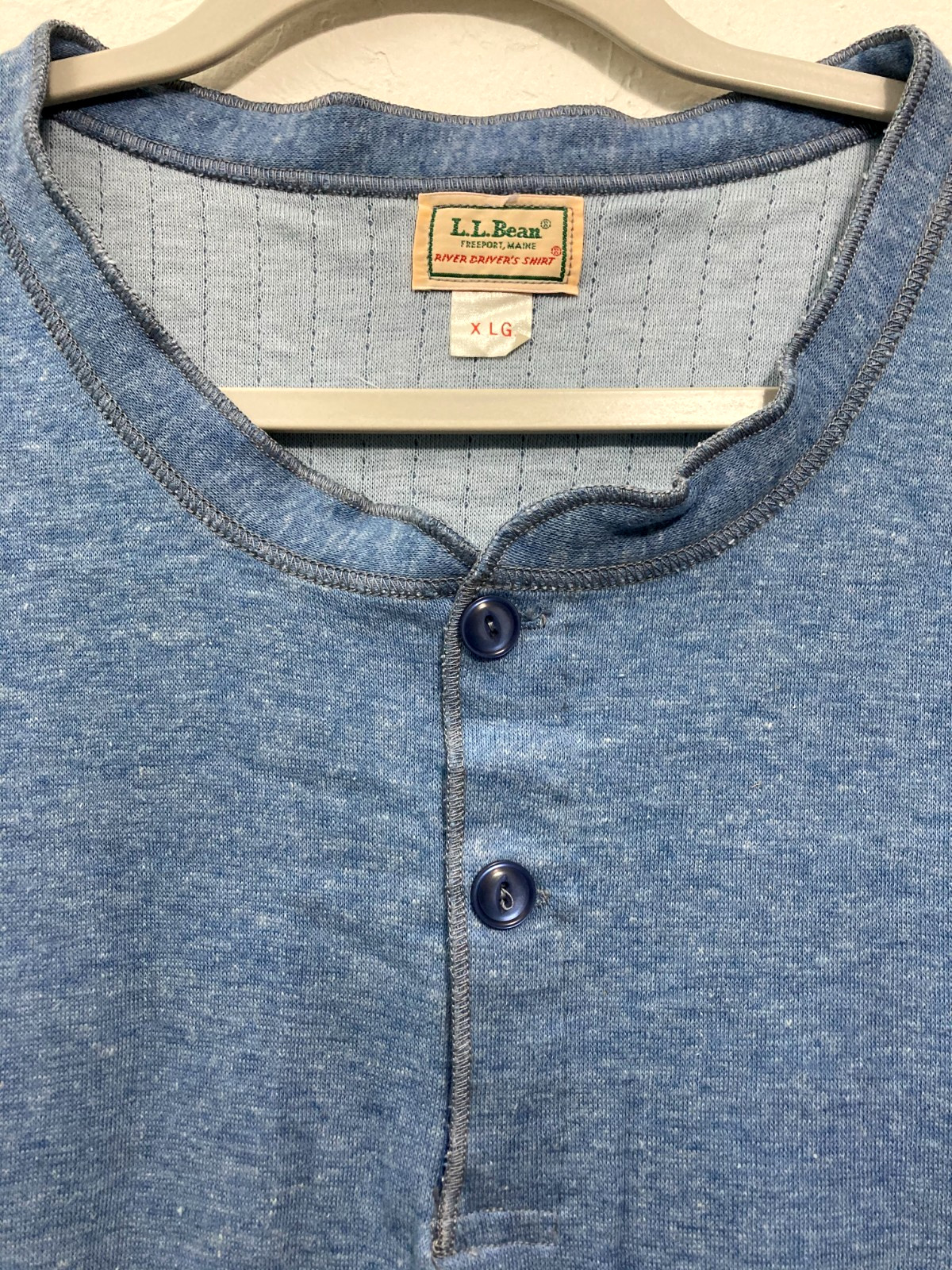LL BEAN Mens River Drivers Shirt 90s Two Layer Henley Thermal Wool Blend Blue XL gallery