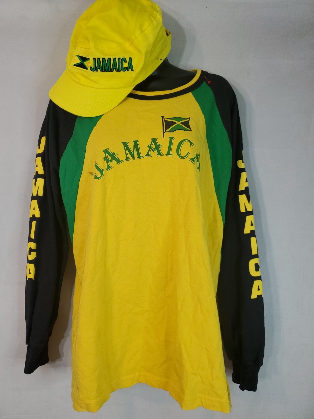 Vintage Jamaica Long Sleeve T-Shirt Men's Size Medium & Adjustable Jamaica Hat gallery