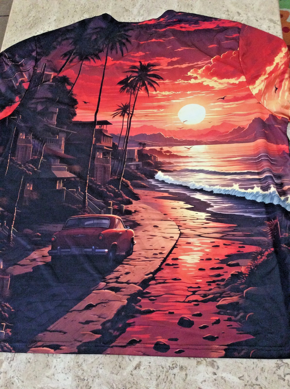 ADULT MEN'S 4X Miami Sunset Beach T-shirt TEE Lightweight rayon Vivid Graphics gallery