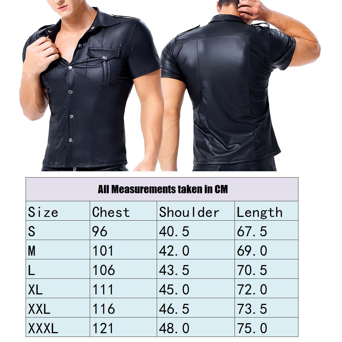 Mens Faux Leather PVC Short Sleeve T Shirt Top Nightclub Cool Men Shirts Uniform gallery