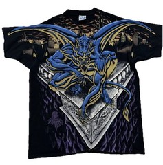 Rare Vintage LIQUID BLUE 1995 Gargoyle All-Over Print Single Stitch Shirt XL USA