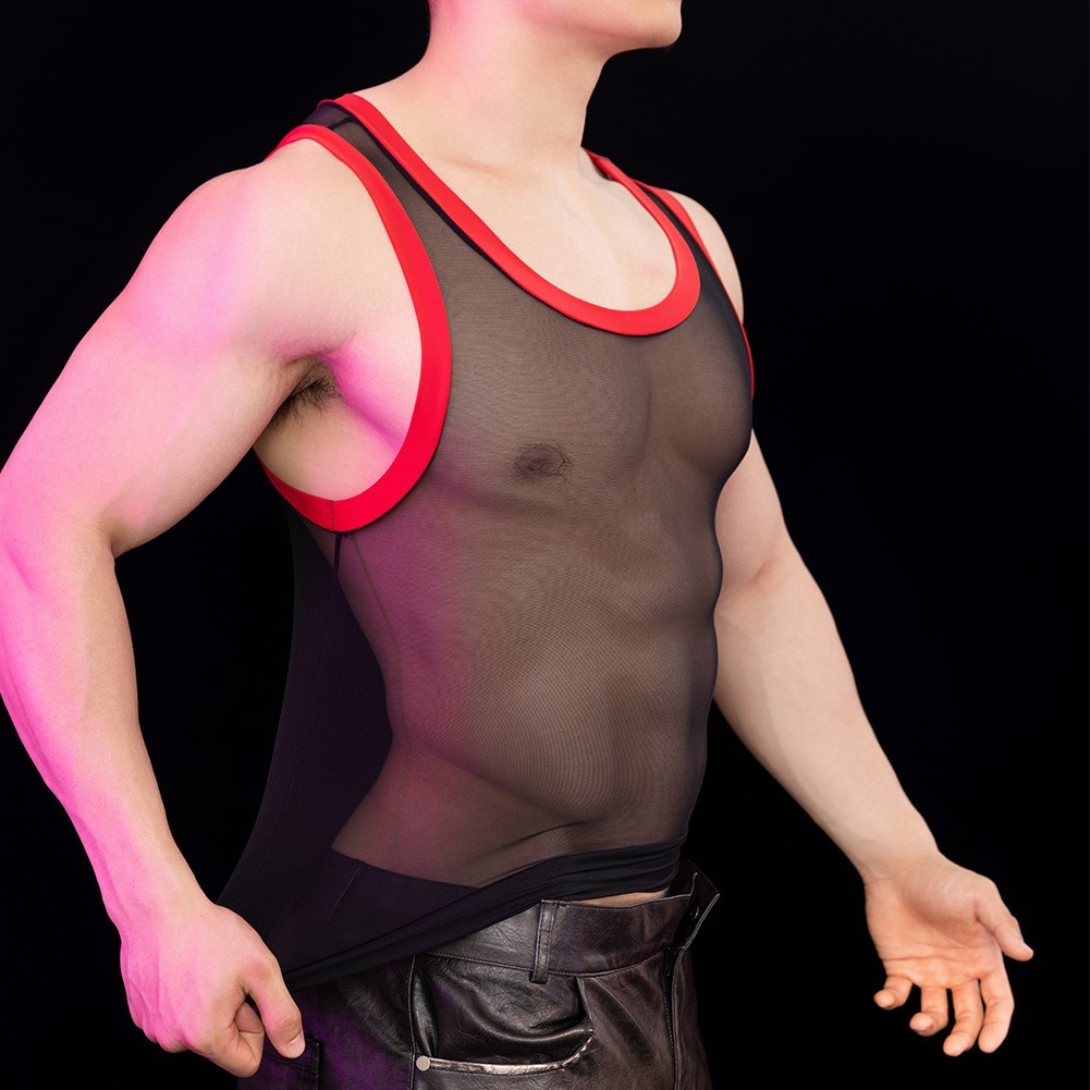 Men's Sports Sleeveless Vest Sheer Mesh Tank Top Nightclub Party Shirt gallery
