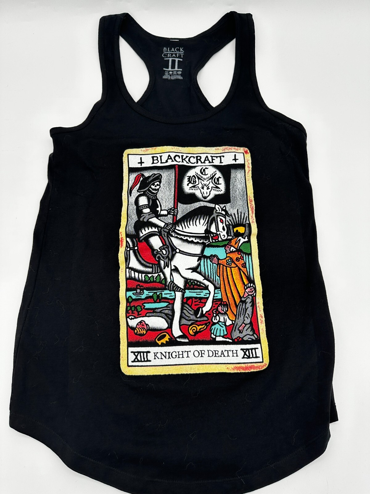 Black Craft Cult Knight of Death Tarot Card Racerback Tank Top Women's Size M gallery