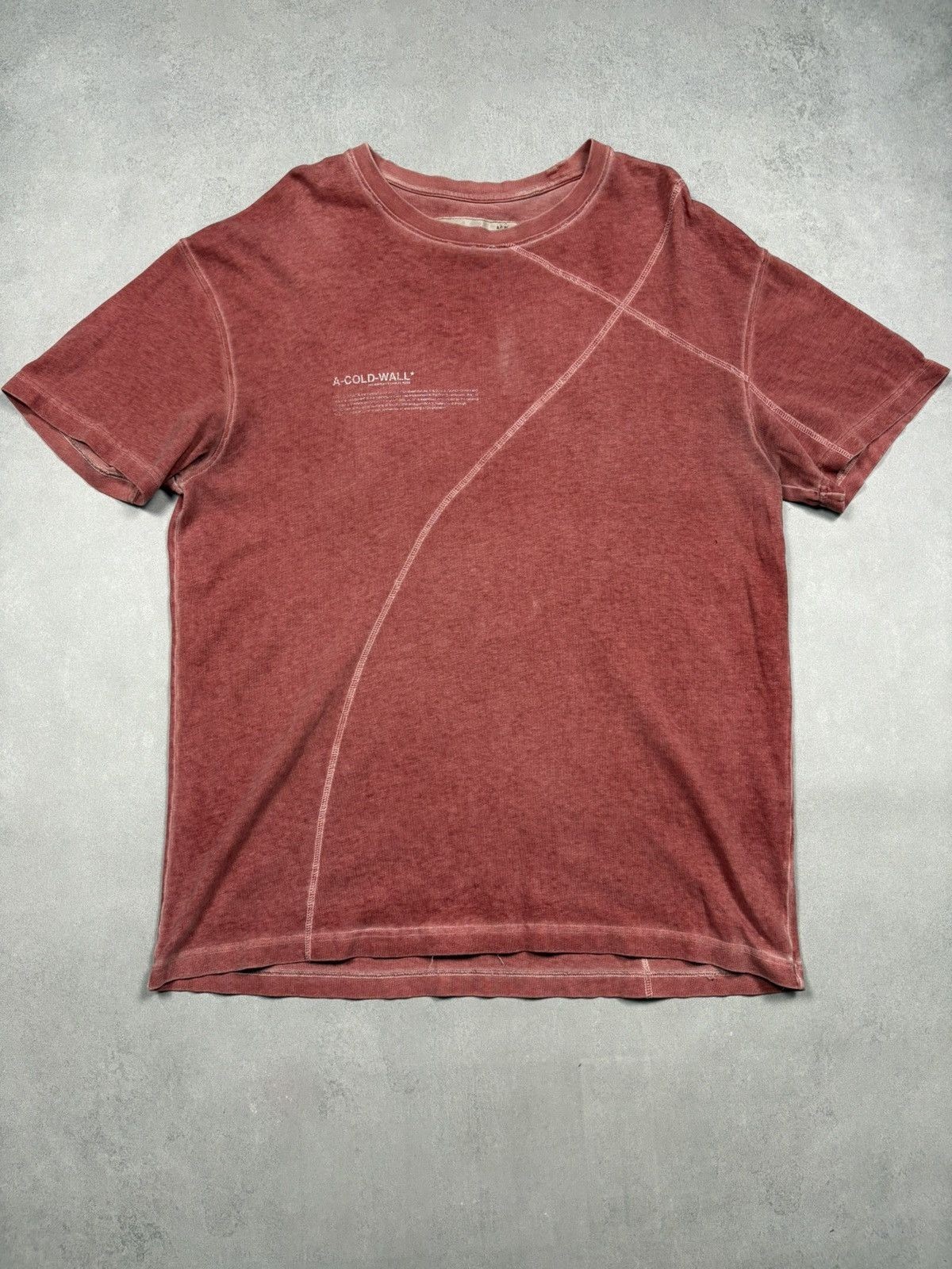 A-Cold-Wall Distressed Washed Red Asymmetric Seam T Shirt Mens L Streetwear
