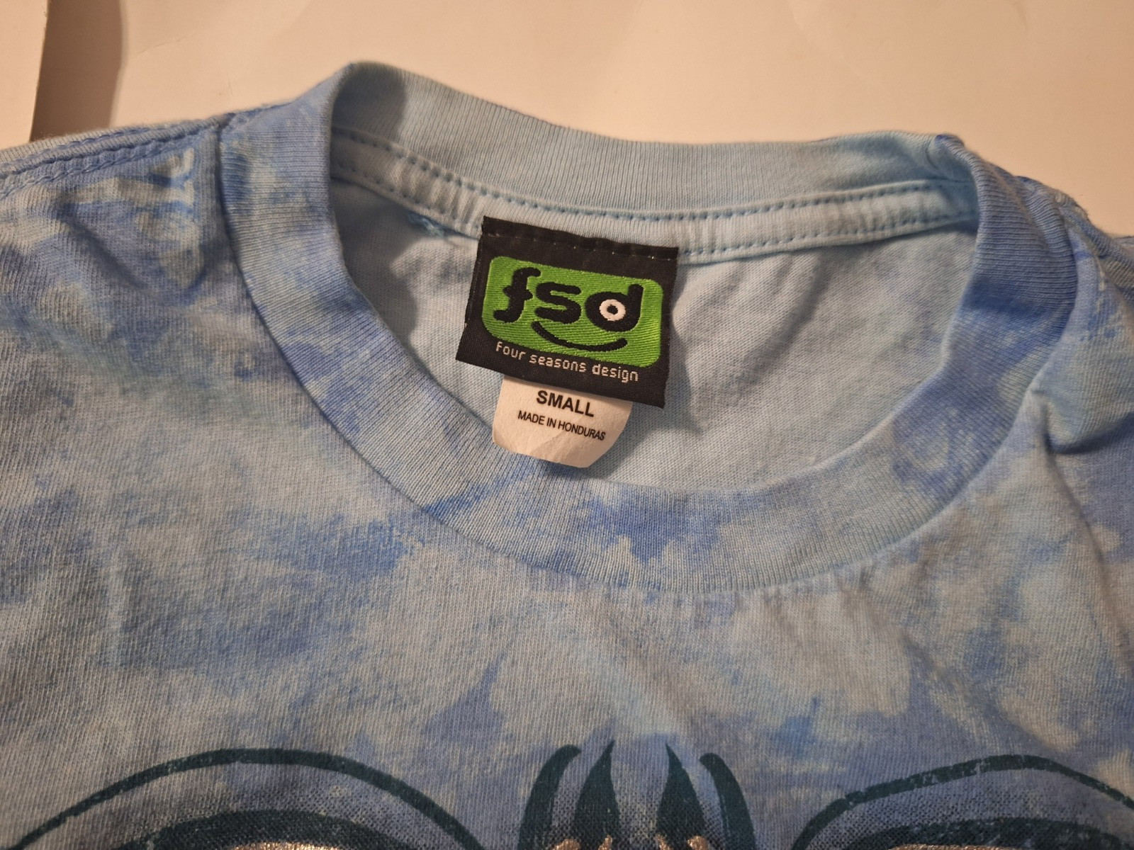 FSD Four Seasons Design Vintage T-shirt 2 skullsBlue with silver size small 90s gallery