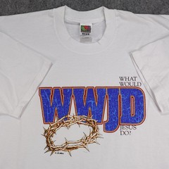Vintage Christian T Shirt Mens 2XL White WWJD Jesus Graphic Tee Bible God 90s