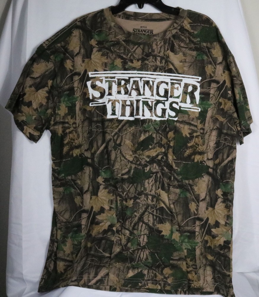 NWT Stranger Things Shirt Mens XL Multicolor Camo Logo Graphic Tee