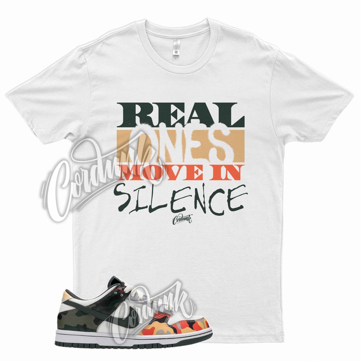 WHT REAL T Shirt for N Dunk Low Sail Multi Camo Vintage Green Total Orange