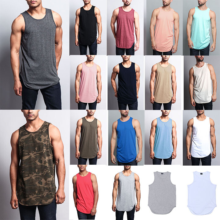 Victorious Men's Basic Long Length Curved Hem Tank Top Sleeveless T-SHIRTS -TT47 gallery