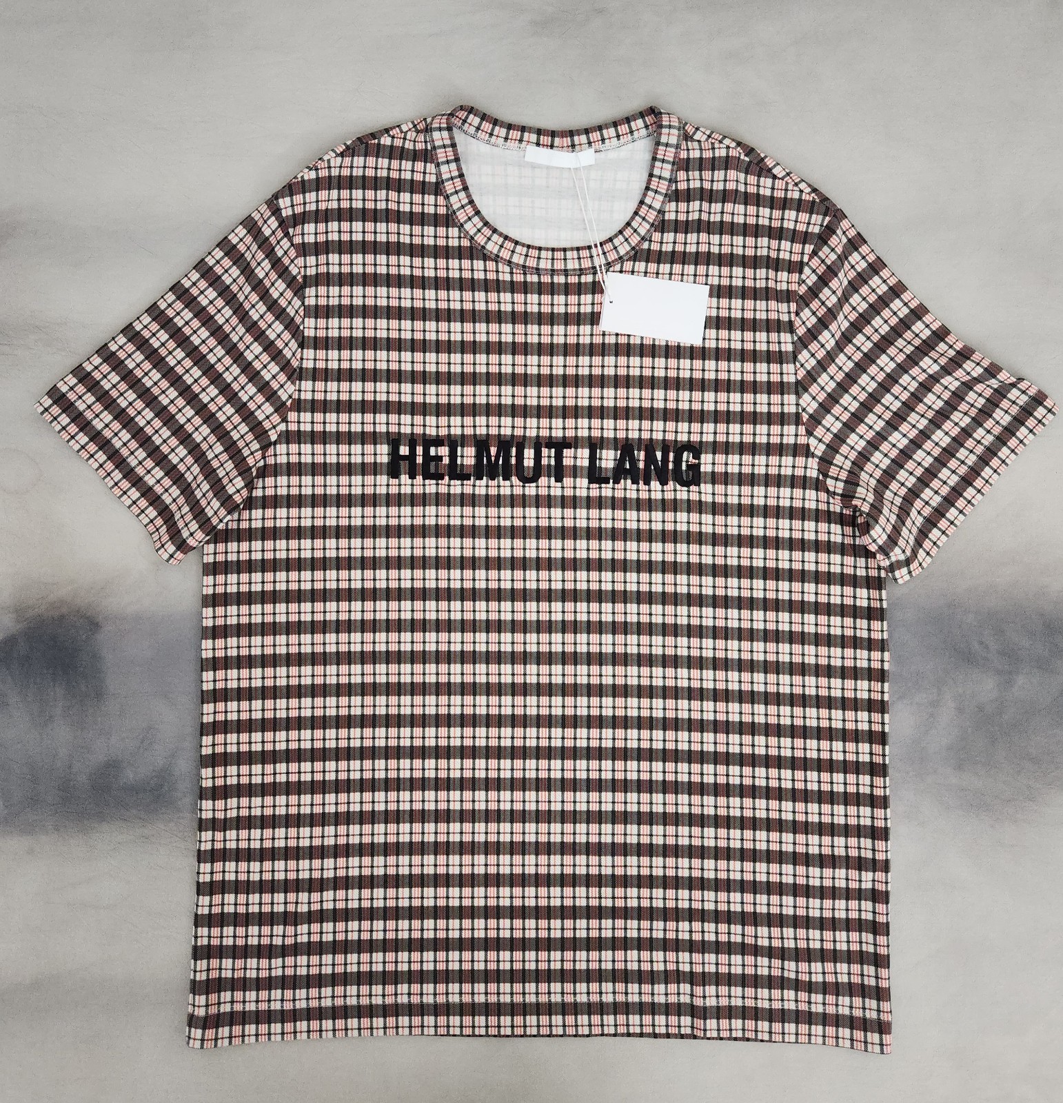 Helmut Lang Logo OS Tee Mini Digital Check Red Men's Size Large New gallery