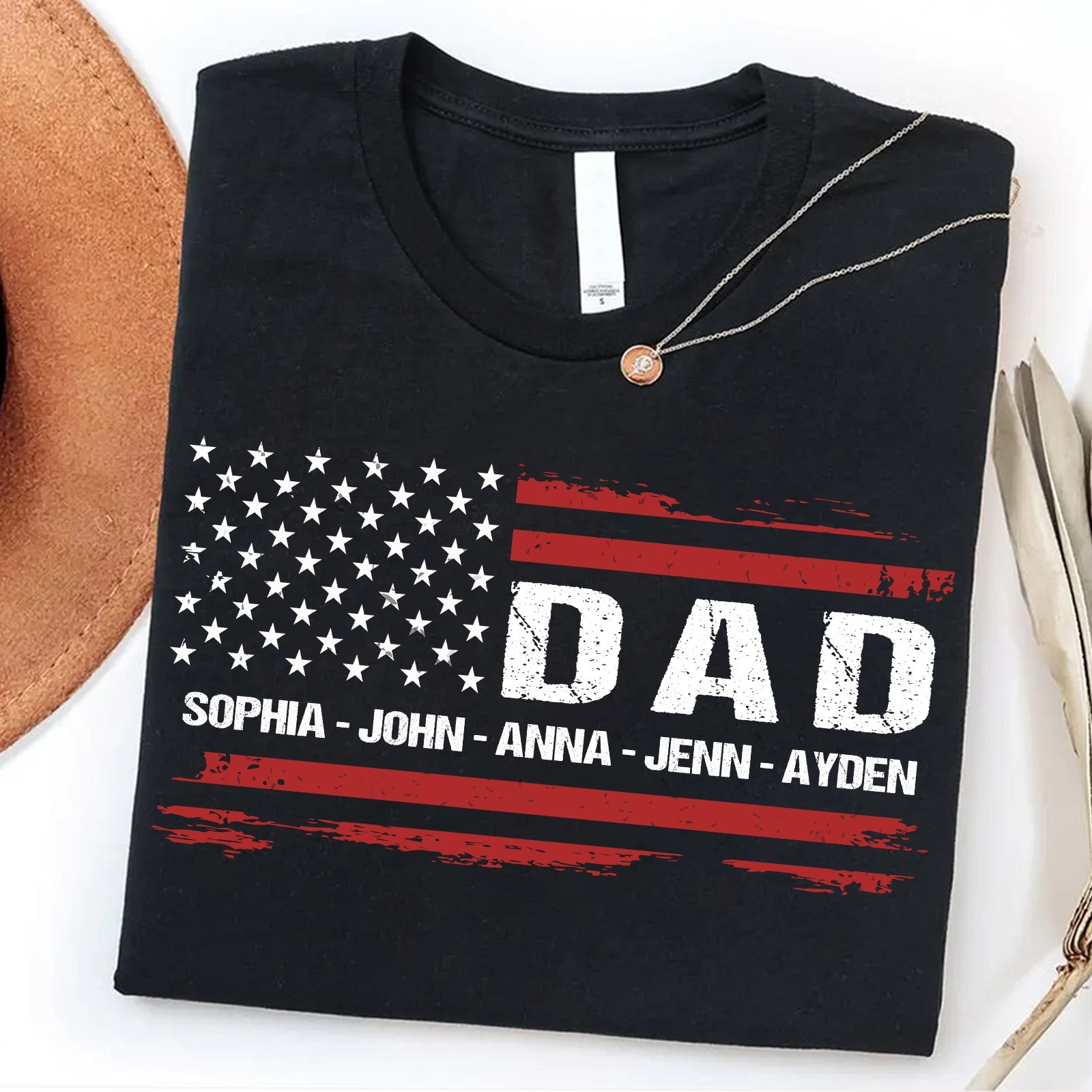 Personalized Dad Shirt Custom Kids Name Patriotic USA Flag 4th of July Gift Tee gallery
