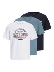 Jack & Jones 3 Pack JJELOGO Crew Neck T-Shirts – Blue/White/ Dark Navy