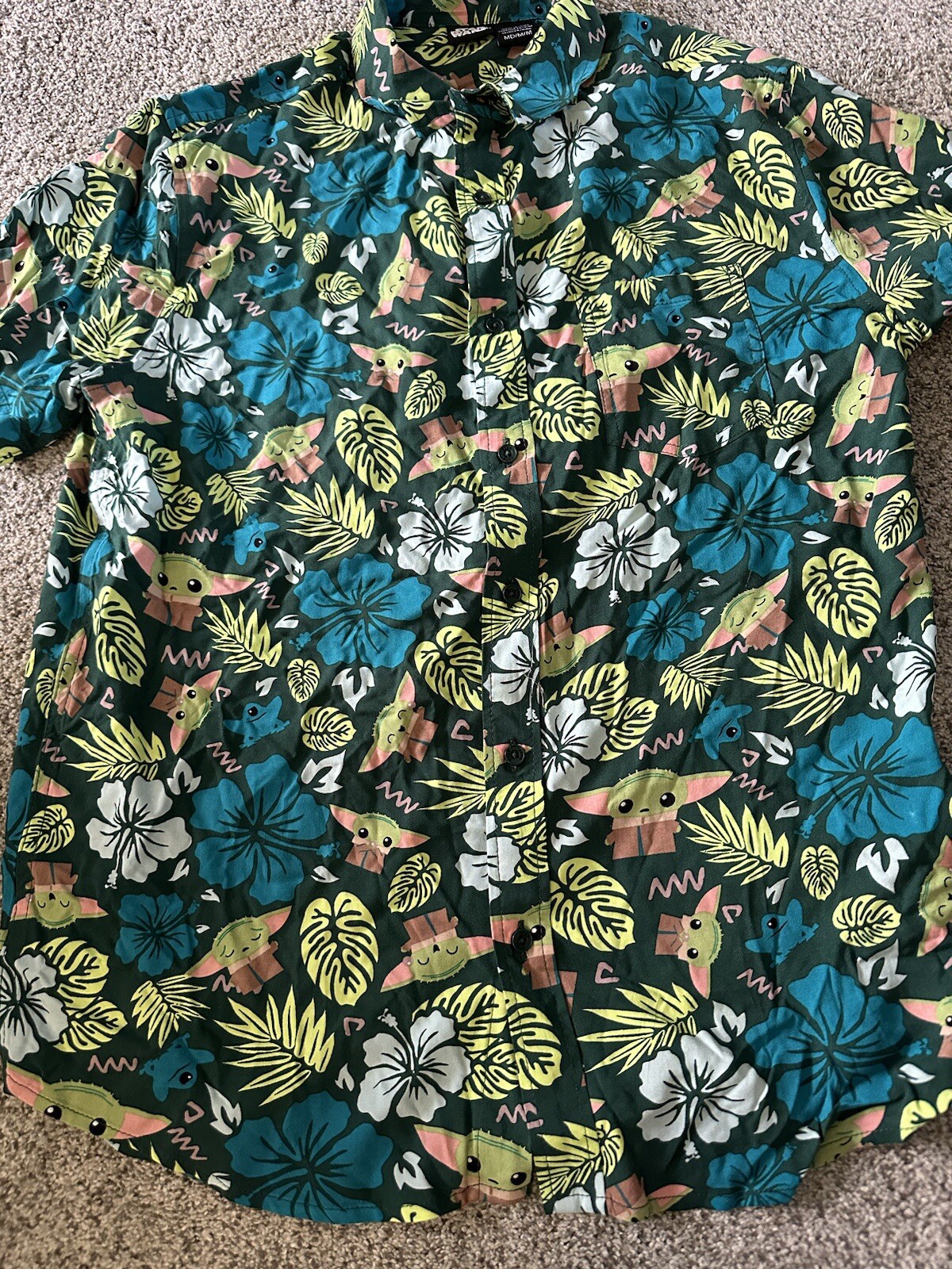 $50 Star Wars Men's Grogu Baby Yoda Leaves Hawaiian Button Up Shirt 100% Rayon gallery