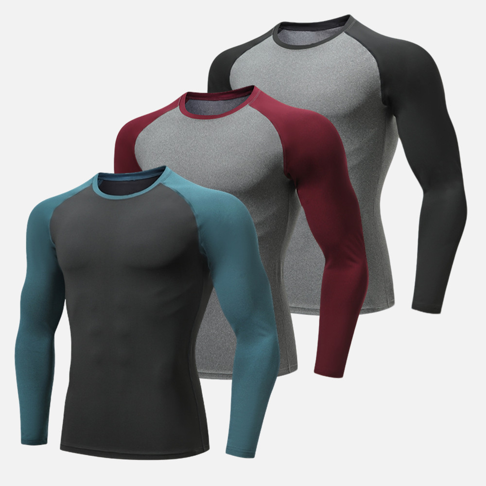 3 Packs Athletic Long Sleeve Compression Shirts Dry Fit Sports Gym Shirts