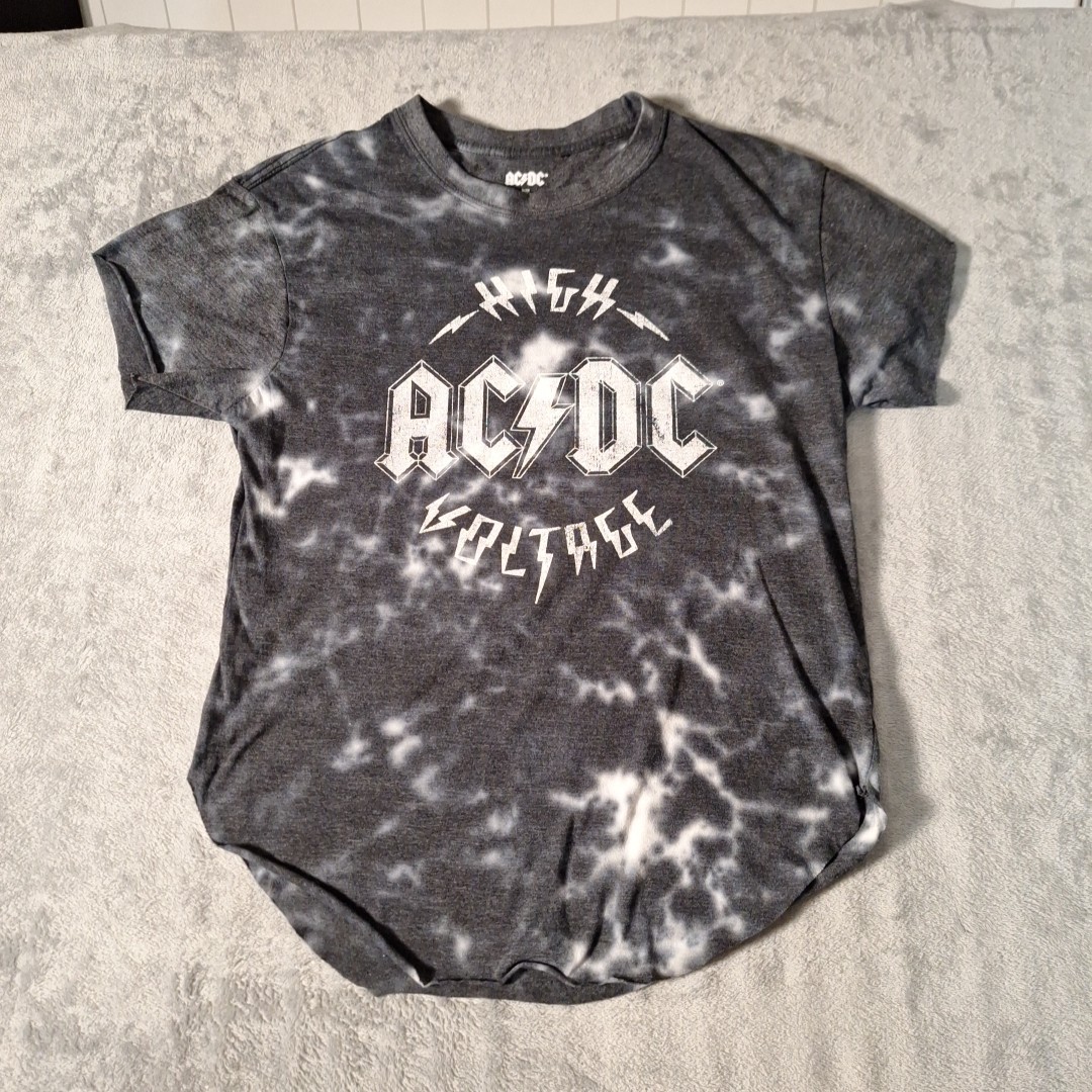 AC/DC High Voltage Graphic Gray Tie Dye T-Shirt Size Medium Black White