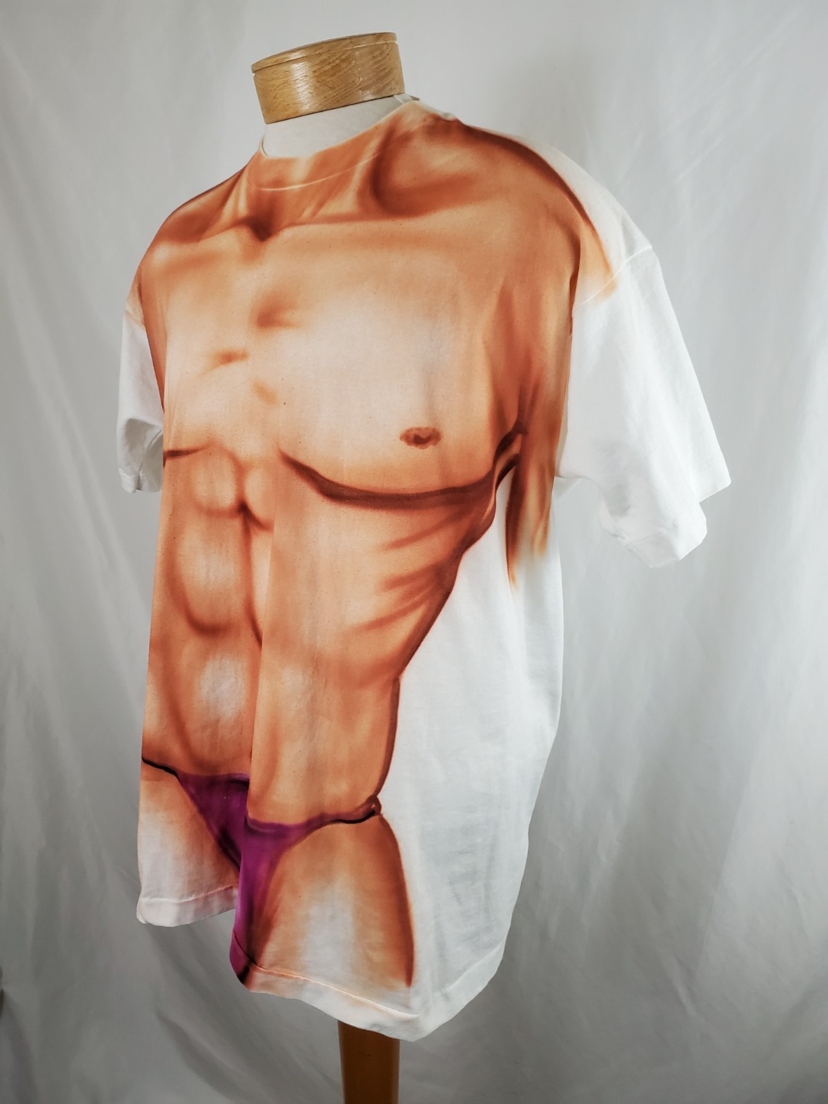 Vintage Fake Six Pack Male Torso T-Shirt XXL White Cotton Poly Single Stitch USA gallery
