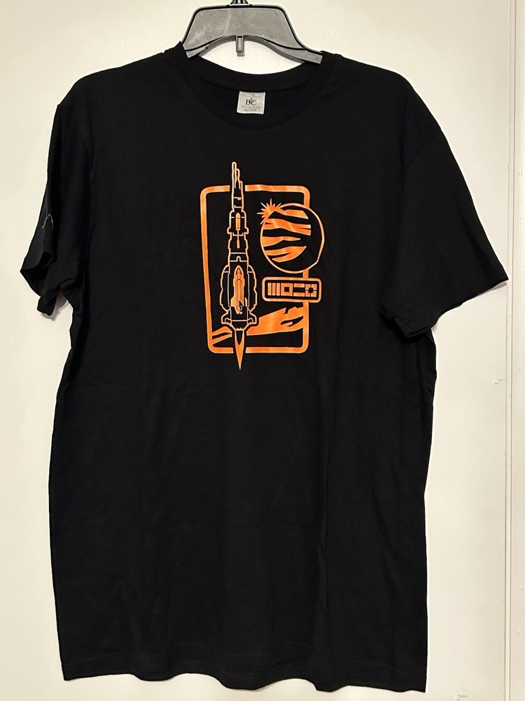 B & C Collection Men’s Extra Large Black T-Shirt With Neon Orange Graphics