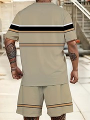 Classic horizontal stripe pattern 3D digital print new summer men’s outdoor set