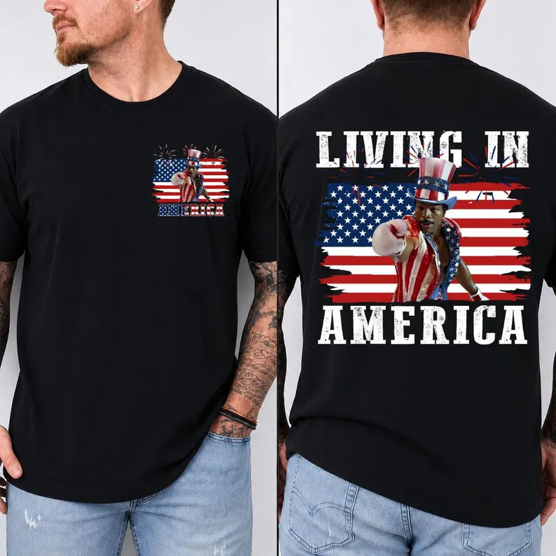 Apollo Creed Living In America Shirt Rocky Movie Patriotic Graphic gallery
