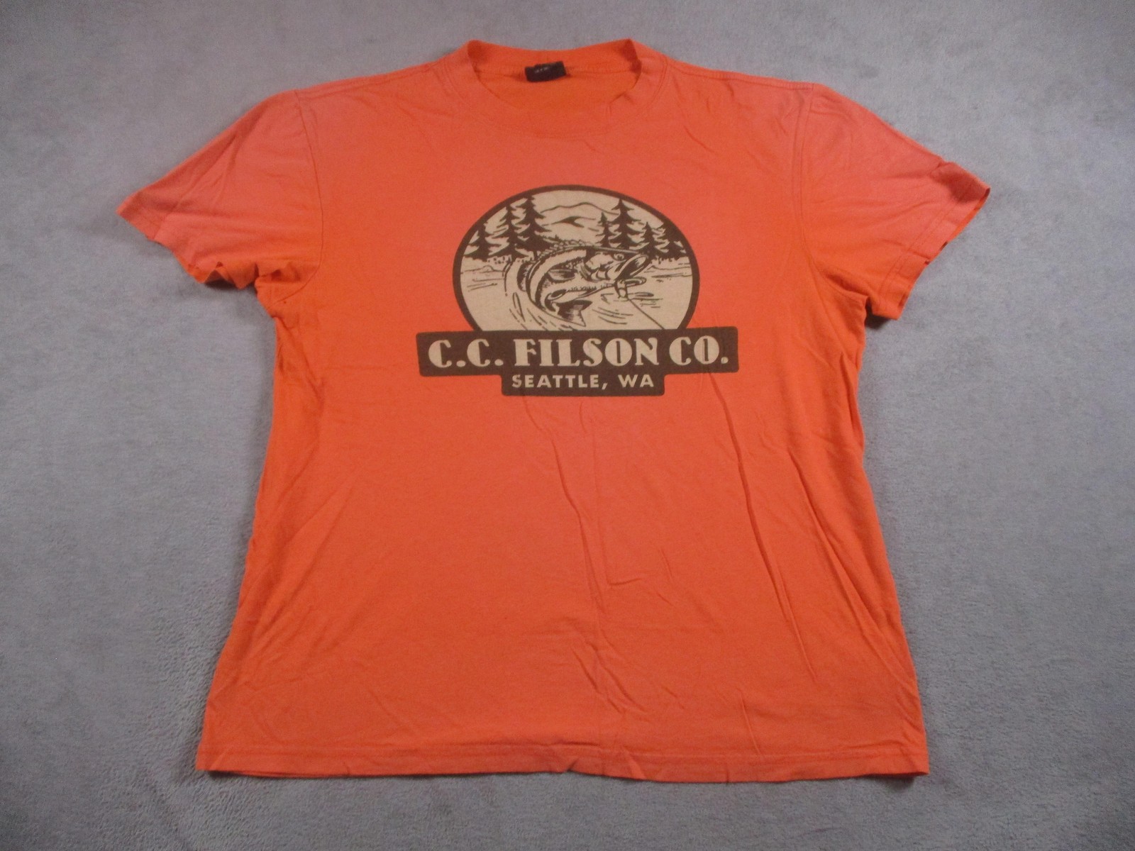 Filson Shirt Mens Medium Orange C.C. Filson Co Seattle WA Graphic Made In USA gallery