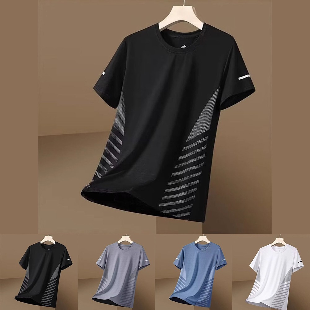 Mens Ice Silk T Shirt with Short Sleeves Ideal for Sports and Casual Wear gallery