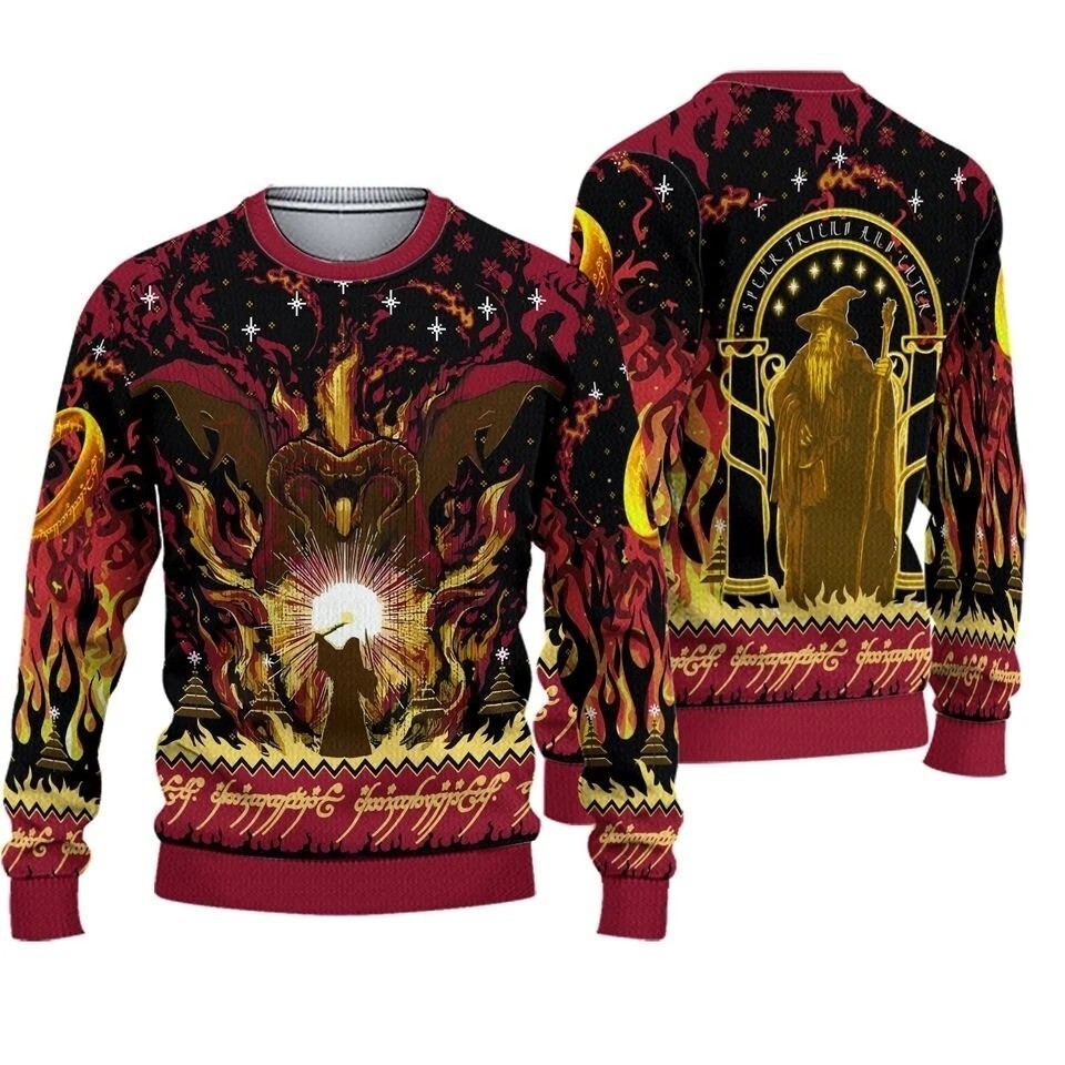 Lord Of The Rings You Shall Not Pass Balrog Ugly Christmas Sweater S-5XL